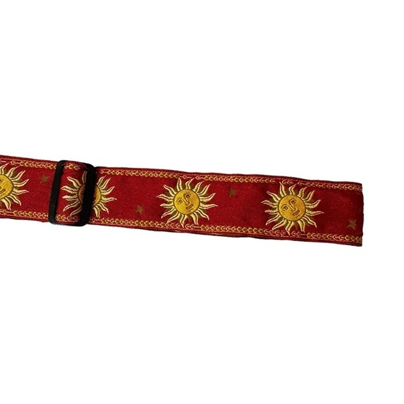 Levy’s MPJG Vintage Sun Guitar Strap Red Jacquard Gold Sun with Tan Suede Ends - Picture 8 of 12